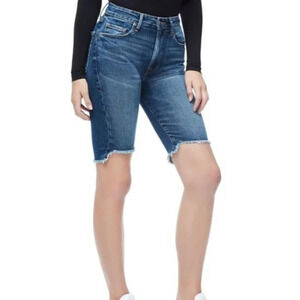 Good American The Stagger Bermuda Distressed Jean Shorts- size 24
